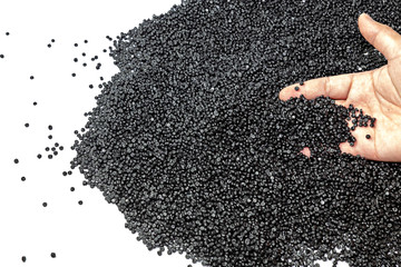 Close-up of plastic polymer granules. polymer plastic. compound polymer..plastic beads isolated on...