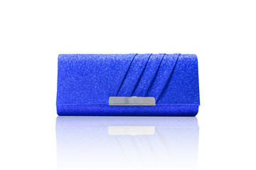Blue clutch bag isolated on white background with clipping path.