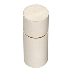 Kraft paper cardboard tube package with gold part mock up. 3d render isolated on white background.