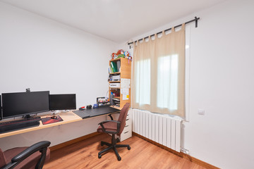 studio, home office, computer with 3 large screens