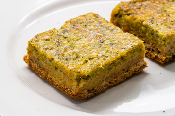 Homemade Quiche Slices with Wheat Flour and Zucchini Courgette / Vegetarian  Style Organic Food.
