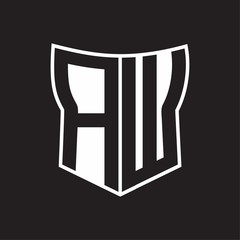 AW Logo monogram with negative space abstract shield shape design template on black background