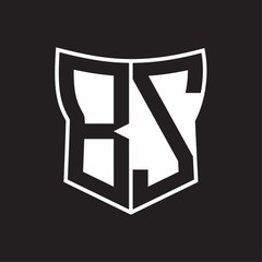 BS Logo monogram with negative space abstract shield shape design template on black background
