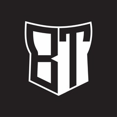 BT Logo monogram with negative space abstract shield shape design template on black background