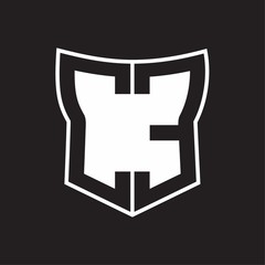 CE Logo monogram with negative space abstract shield shape design template on black background
