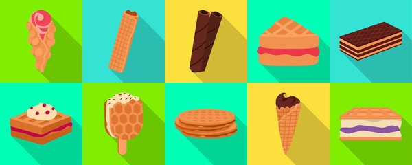 Cream waffle vector flat set icon.Vector illustration icon waffle cake.Isolated flat set of cream dessert and chocolate food.