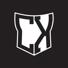 CK Logo monogram with negative space abstract shield shape design template on black background