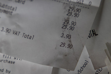 Close up of shopping receipts