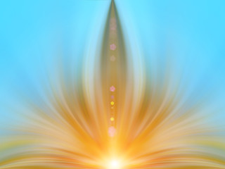 Abstract energy flower in blue sky. Background for text: yoga, aura, light, magic, hypnosis,...
