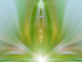 Abstract energy flower. Green background for text: yoga, aura, light, glow, magic, hypnosis,...
