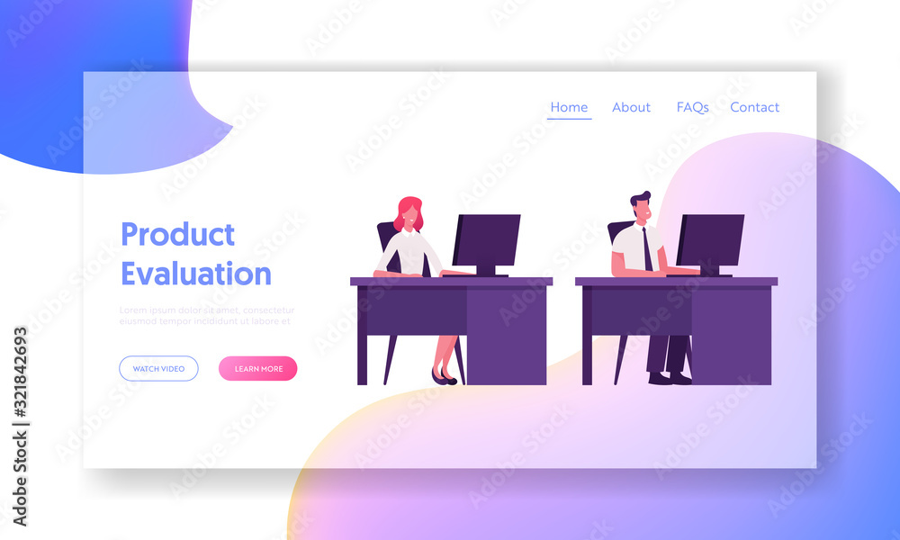 Poster intranet connection in organization website landing page. businesspeople sitting at desks working on