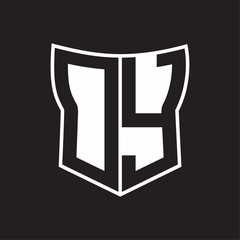 DY Logo monogram with negative space abstract shield shape design template on black background