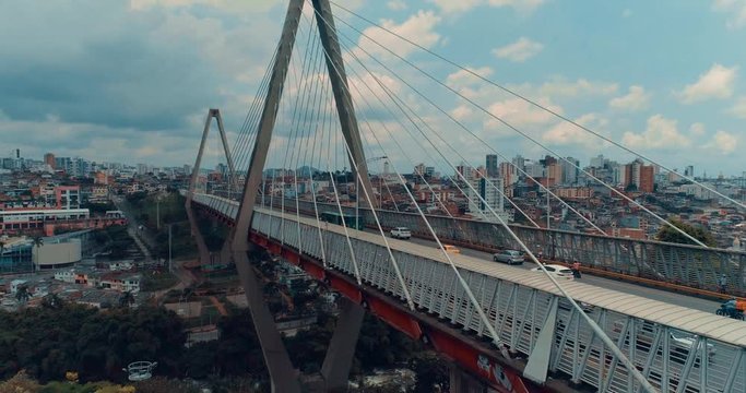 Viaduct Pereira city, Colombia aerial view tilt up