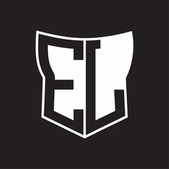EL Logo monogram with negative space abstract shield shape design template on black background