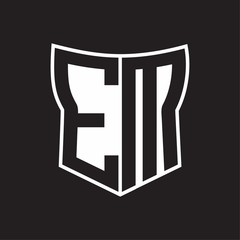 EM Logo monogram with negative space abstract shield shape design template on black background