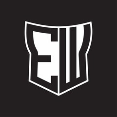 EW Logo monogram with negative space abstract shield shape design template on black background