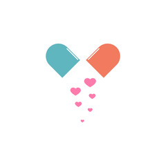 The medical pill for love graphic design logo icon