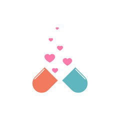 The medical pill for love graphic design logo icon
