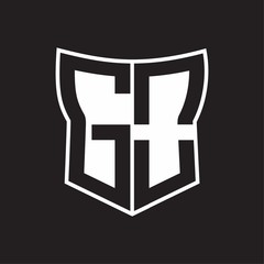 GO Logo monogram with negative space abstract shield shape design template on black background