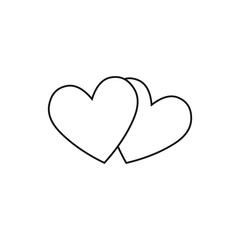 Line art black and white pair of loving hearts. Happy marriage symbol. St. Valentine day themed illustration for icon, stamp, label, badge, certificate, gift card, poster or banner decoration