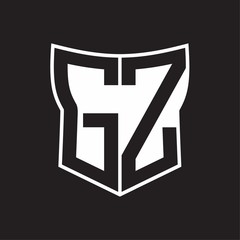 GZ Logo monogram with negative space abstract shield shape design template on black background