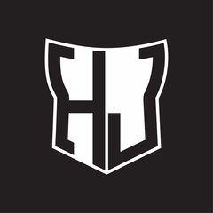 HJ Logo monogram with negative space abstract shield shape design template on black background