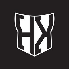 HK Logo monogram with negative space abstract shield shape design template on black background