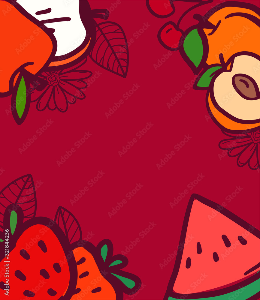 Poster summer fruits background with copy space for text. vector banner template
