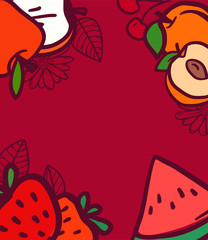 Summer fruits background with copy space for text. Vector banner template