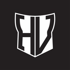 HV Logo monogram with negative space abstract shield shape design template on black background