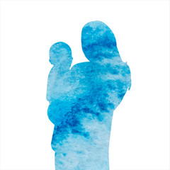 vector, isolated, watercolor silhouette mother and baby