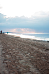 Romantic view on baltic beach seaside shore at dusk on a cloudy day
