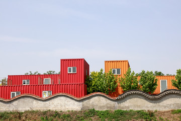 Container buildings in a park, China