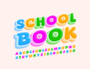 Vector creative logo School Book. Bright 3D Alphabet Letters and Numbers. Colorful Kids Font.