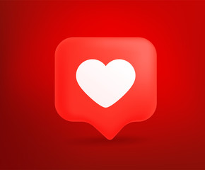 Cute red speech cloud with love sign. 3d comic style editable vector illustration