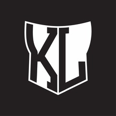 KL Logo monogram with negative space abstract shield shape design template on black background