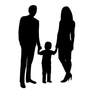 vector, isolated, black silhouette family, parents and children