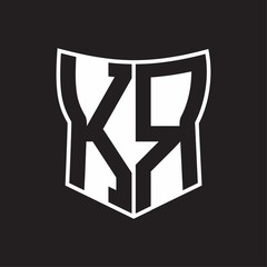 KR Logo monogram with negative space abstract shield shape design template on black background