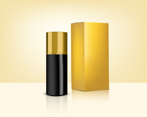 Bottle Mock up Realistic Gold Cosmetic and Box for Skincare Product Background Illustration. Health Care and Medical Concept Design.