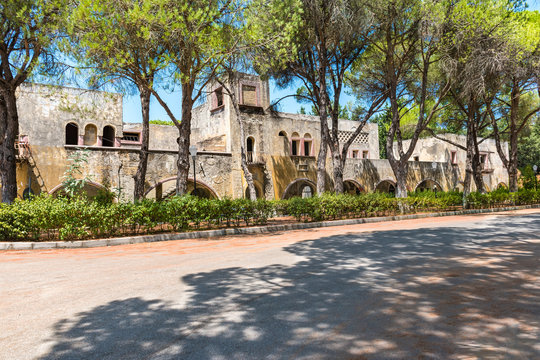 Deserted building of sanatorium in Italian village of Eleousa (Rhodes, Greece)