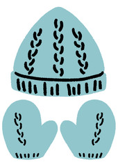 帽子　手袋　水色