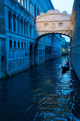 Blue canal view in the Bridge of Sighs in Venice, Italy