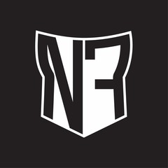 NF Logo monogram with negative space abstract shield shape design template on black background