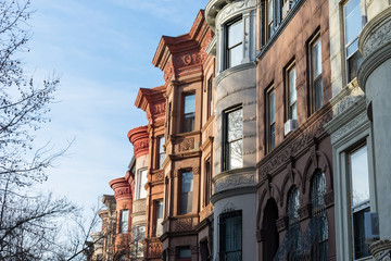 Row of Colorful Old Homes in Prospect Heights Brooklyn New York