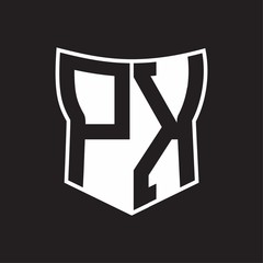 PK Logo monogram with negative space abstract shield shape design template on black background