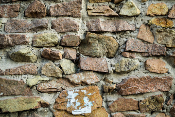The texture of the old masonry. Background image of a stone-lined wall