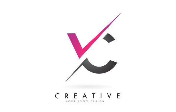 VC V C Letter Logo with Colorblock Design and Creative Cut.