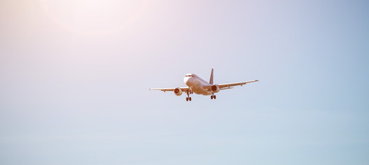 Airplane arrival at the airport. Travel by air, transportation.