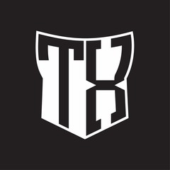 TX Logo monogram with negative space abstract shield shape design template on black background