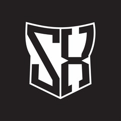 SX Logo monogram with negative space abstract shield shape design template on black background